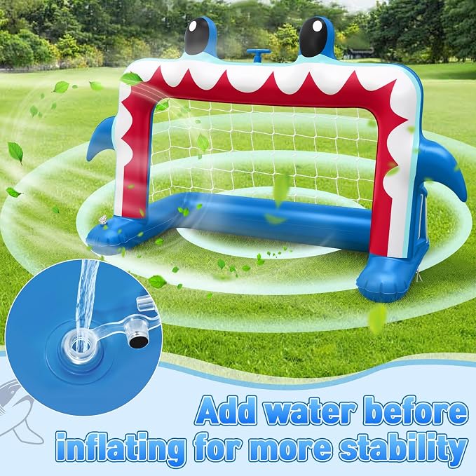 Intoypad Water Sprinkler Soccer Toys, Inflatable Shark Soccer Goal with a Soccer Ball for Backyard Pool Outdoor Play, Summer Water Games Outside Yard Pool Gifts Toys for Boys Girls Kids Ages 3-8