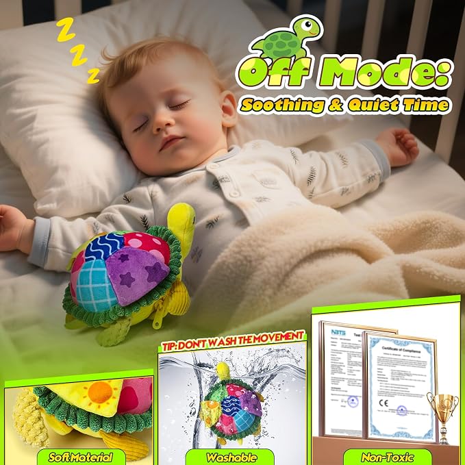 Esjay Baby Toys 6-12 18 Months, Crawling Musical Turtle Plush Tummy Time Toy, Dancing Bouncing Recording Walking Sensory Toys for 6 Month+ Old Infants, Gifts for 1 2 3 Year Old Boys Girls Toddlers