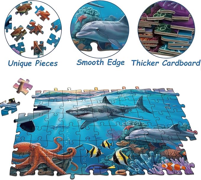 Puzzles for Kids Ages 6-8 Year Old - Underwater World, 200 Pieces Jigsaw Puzzles for Kids Ages 8-10, Learning Educational Toys for Boys and Girls Gift