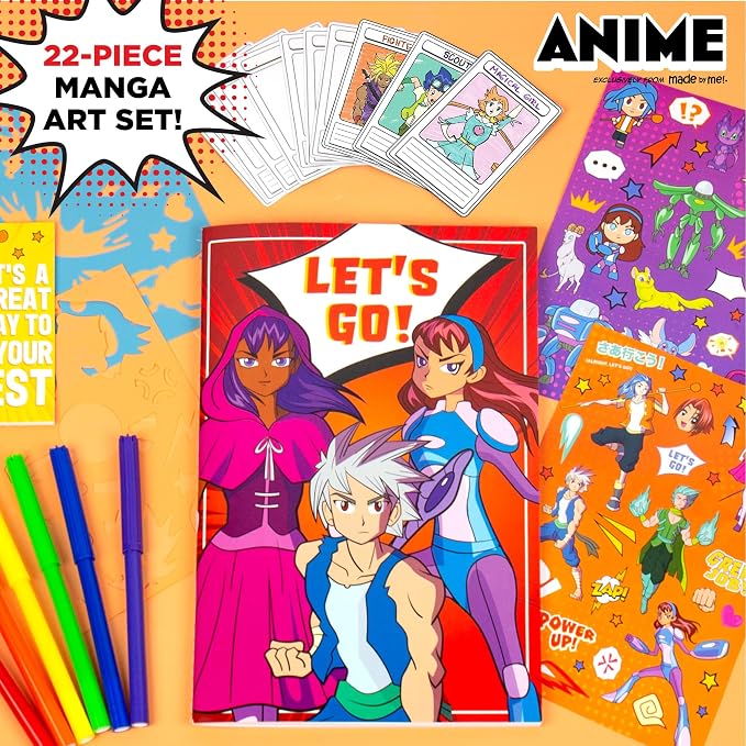 Made By Me Anime Color & Design Artist Set, 22-Piece Art Set, Create Your Own Comics, Make Your Own Manga & Anime Sketchbook, Gifts for Manga Enthusiasts, Arts & Crafts for Kids 6+
