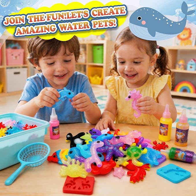 HunDun Squishy Making Kit Water Squishy Toy,Magic Water Elf Toy Kit for Kids,Water Pets Sensory DIY Craft Kit with 22 Gels & 14 Molds.Squishy Toys Maker Set.Aqua Fairy Gel Magic Water Art Kit Favors