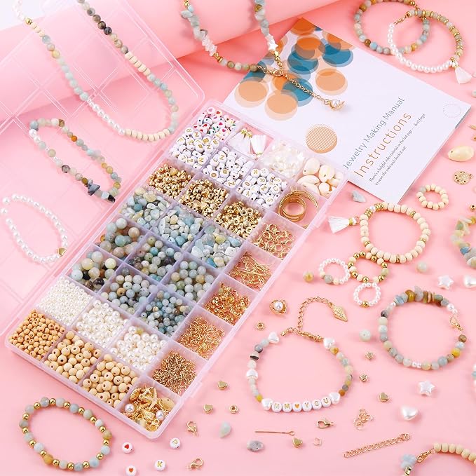 Wurosi 1927 PCS Jewelry Making Supplies Kit, Charm Bracelet Making Kit for Adults, Natural Stone Beads for Irregular Natural Stone, DIY Bracelet/Necklace/Earring/Rings