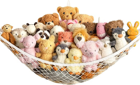 Stuffed Animal Storage Hammock Net Corner - Large Toy Hammock Net for Stuffed Animals Room Decor - Cute Stuff Animal Organizer Holder for Plush Plushie - Kids Baby Nursery Wall Bedroom Home Decor