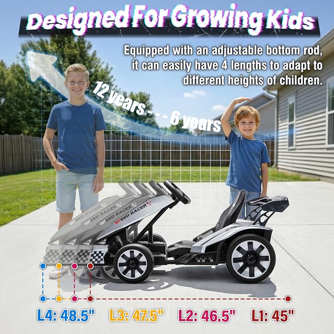 24V Electric Go Kart, Kids Drift Kart with Dual 400W Motors, Length Adjustable Seat, 8.2 MPH Max, 130LBS Max Load, Outdoor Ride on Toy Crazy Kart w/Bluetooth Music, Rainbow Light
