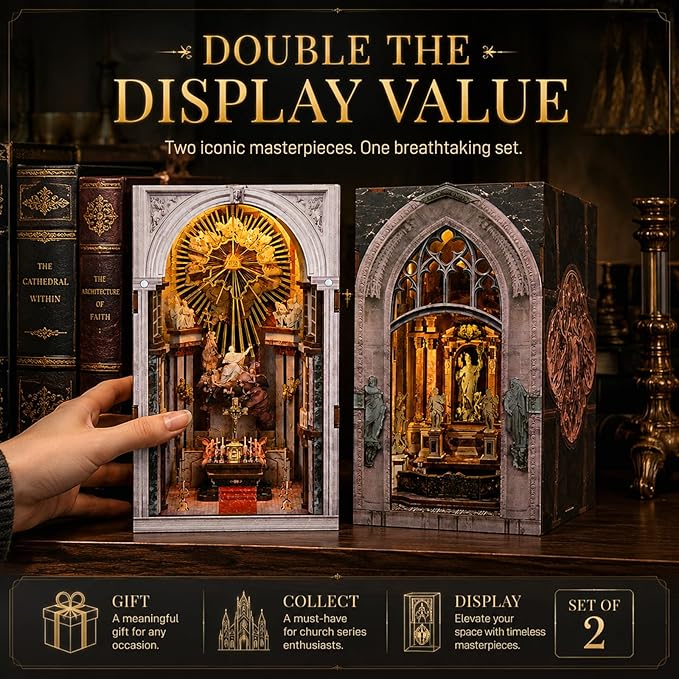 CCCDF 2 Sets of Book Nook Kit, DIY Miniature Dollhouse Church Booknook, Model Kits Craft Kits for Adults, Teens and Beginners, Tiny House Bookshelf Decor 3D Wooden Puzzle, Gifts for Family and Friends