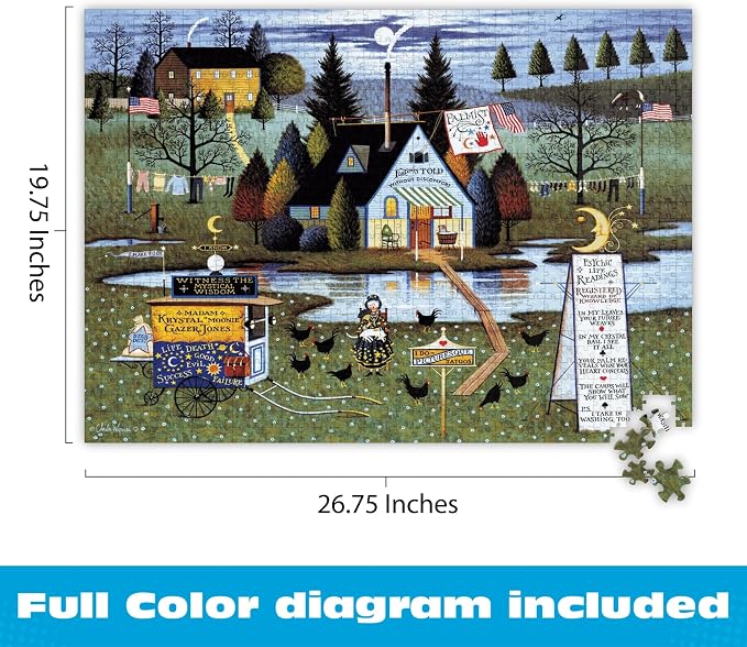Buffalo Games Charles Wysocki - Know It All - 1000 Piece Jigsaw Puzzle - 26.75 x 19.75 in, Poster Included - 1000 Piece Puzzle for Adults - Folk Art Village Scene - Recycled Board