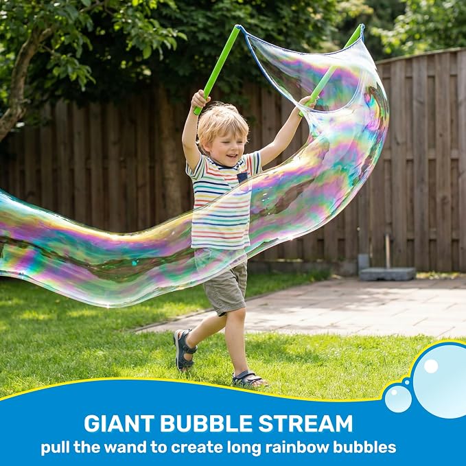 SYNCFUN 4 Pcs Giant Bubble Wand, 1 Big Bubble Wand Set with 3 Packs 33X Super Concentrate Solution, Giant Bubbles Maker for Kids Summer Outdoor Toy Game Activity Birthday Party Favors