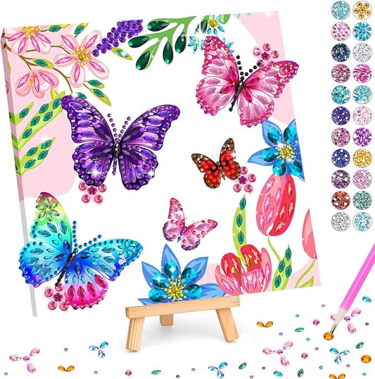 LCOZX 3D Fluttering Butterfly Diamond Art Kit for Kids Ages 8-12–Sparkling Gem Painting with Wooden Stand, Easy Arts & Crafts for Girls & Boys, Unique Birthday Gift & Bedroom Decor
