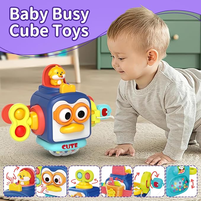 usrela 4 in 1 Baby Toys for 12 18 Month, Learning Toys for Babies 12-18-24 Months, Busy Cube, Stacking Sorter, Piano Xylophone Pull String Travel Toy, Birthday Gifts for Toddlers 1 2 Years Old