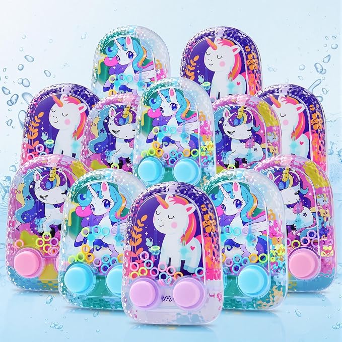 Cleboen 12 Pack Handheld Water Games for Kids, Water Ring Toss Handheld Games Unicorn Party Favors Goodie Bag Stuffers Classroom Rewards for Boys Girls, Stress-Relief Car Games Travel Toys
