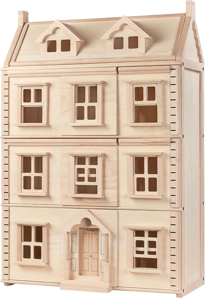 PlanToys® Grand Victorian Dollhouse | Wooden 4-Floor Dollhouse for Kids 3Y+ | Includes Attic, Opening Panels & Sliding Sashes | Encourages Imaginative Play & Social Interaction