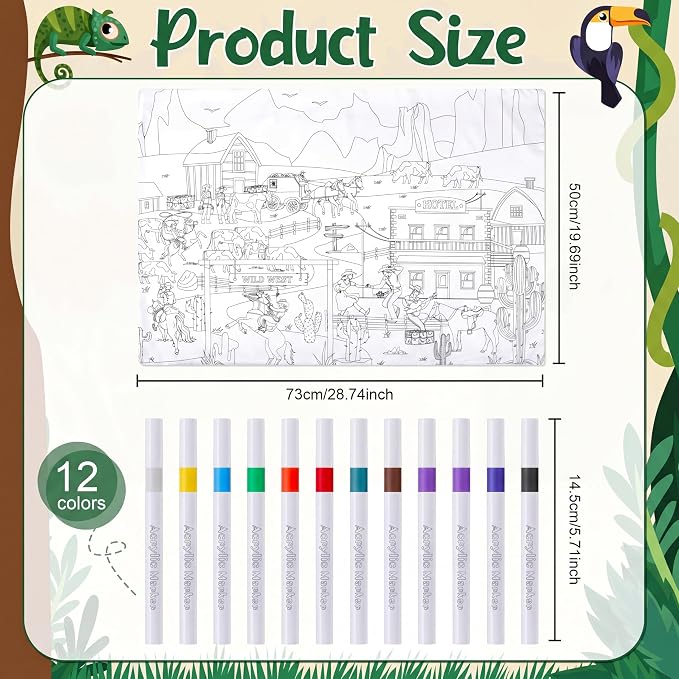 Mindsoft Coloring Pillowcase with 12 Pcs Markers Color Your Own Pillowcase Kit for Coloring Craft Decoration Supplies, 28.7 x 19.7 Inch(West Cowboy)