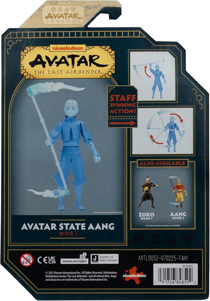 Jazwares Avatar: The Last Airbender Avatar Aang (Book One) - 4.5-Inch Scale Figure with Staff, Air Effects, and Battle Actions