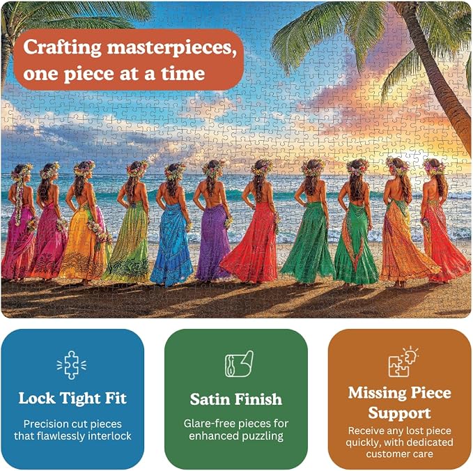 Cross & Glory - Aloha Harmony: Colors of the Pacific - 1000 Piece Jigsaw Puzzle for Adults | Best New Island Sunset Puzzle | Vibrant Polynesian Artwork | Immersive Puzzle Experience