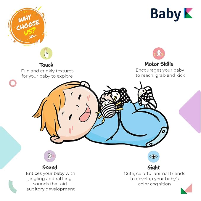 BABY K Baby Rattle Socks & Wrist Toys (Set E) - Newborn Toys for Baby Boy or Girl - Brain Development Infant Toys - Hand and Foot Rattles Suitable for 0-6, 6-12 Months Babies - Newborn Baby Gifts