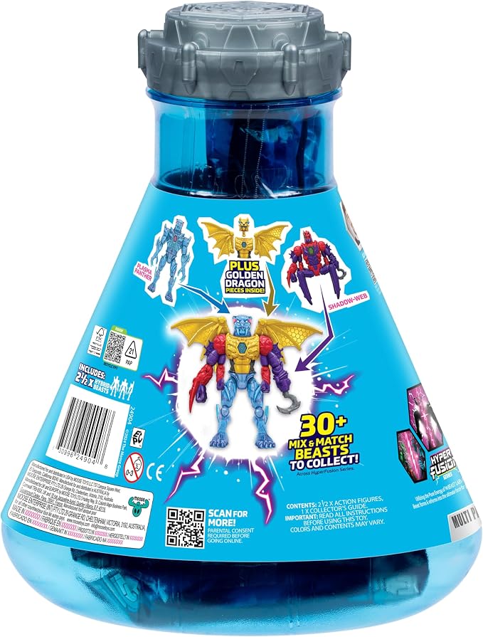 MrBeast Lab Hybrids Multi Pack, Reveal Different Hybrid Parts to Create 2 Mix & Match Action Figures, Plus Parts of The Golden Panther Dragon, Fuse Beast Combinations, Spider vs Energy Panther