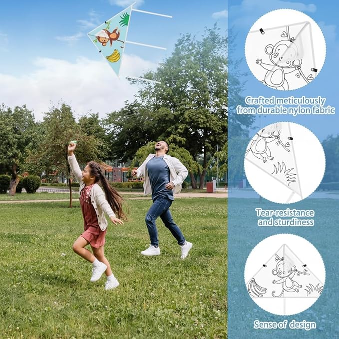 Syhood 60 Pcs DIY Coloring Kites Kit for Kids Pre-Printed Cartoon Animal Kites Summer Decorating Making Kit with Watercolor Pens and Strings Handles for Outdoor Game and Activities