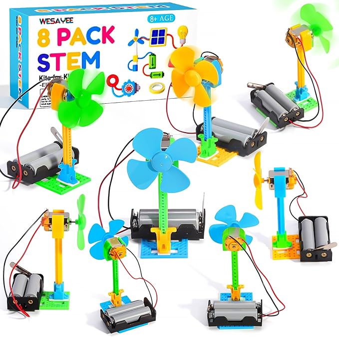 Bulk STEM Kits - 8 Set Electrical Fans, Girls Boys Crafts Science Kits for Kids Age 8-12, STEM Toys for Boys 6-8 8 10 12 13 Classroom, Engineering Activities Experiments Projects Circuit Sunmmer Toys