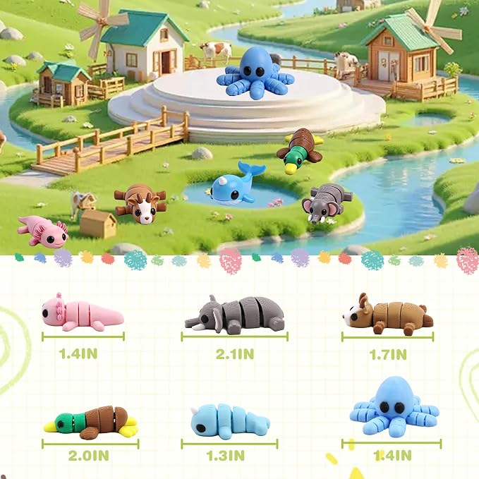 40 PCS 3D Printed Animal Figurines, Articulated Animal Figurines, Fidget Toys, Flexible Car Decor, Party Favor, Gifts for Girls and Boys, Office Desk Pets, Classroom Reward, Birthday Gifts