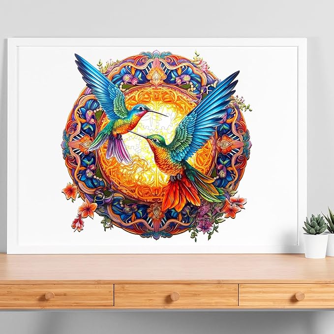 Jigfoxy Wooden Puzzles for Adults, Hummingbird Wooden Jigsaw Puzzles, Unique Animal Shape Puzzles, Christmas Thanksgiving Gifts for Family Friend(S-7.9 * 7.9in-100psc)