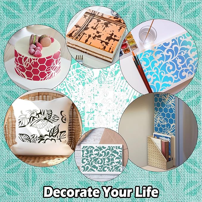 Yazhiji 8PCS Geometric Stencils for Painting, Reusable Large Size Geometric Painting Stencils Abstract Layering Stencil for Painting on Wood Canvas Furniture Wall Floor Decor Drawing DIY Art Supplies
