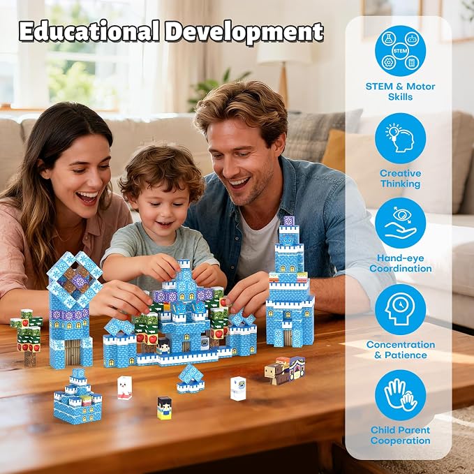 150pcs Magnetic Blocks, Magnetic Blocks for Kids Ages 4-8, Magnetic Cubes Sets for Ice Castle Worlds Build, Stacking Magnets for Kids, Birthday Gifts for Boys and Girls Age 3+ Years Old