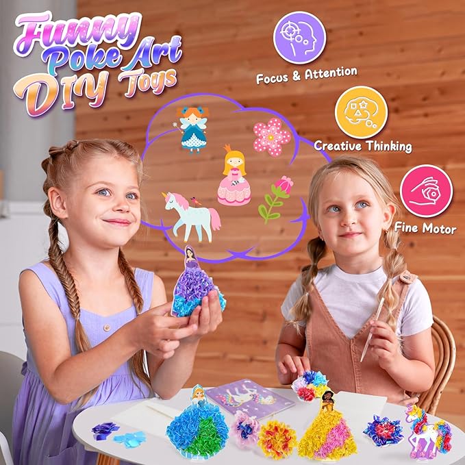 ZOOI Poke Art Kits, Arts and Crafts for Kids 4-8, Pretty Pretty Princess Game, Poke in Crafts for Kids Ages 4-8, Birthday Gifts for 4, 5, 6, 7, 8 Year Old Girl Toys Age 6-8 Art Kits