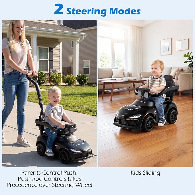 Licensed Toyota Ride on Push Car for Toddlers by INFANS, 3 in 1 Walking Sliding Toy with Removable Guardrails and Handle, Music, Under Seat Storage for Kid (Dark)
