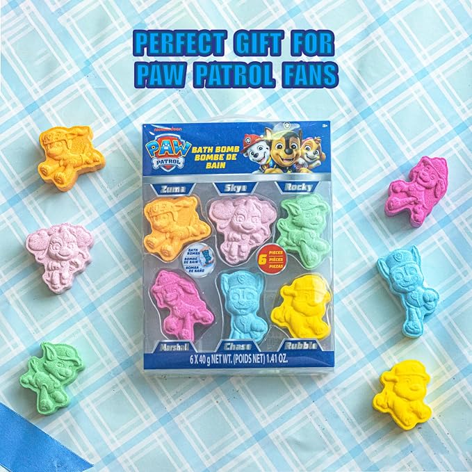 Paw Patrol 6 Pack Cucumber Melon Scented Bath Bombs Character Molded Bath Bombs Fun and Bright Colors Great for Birthday Gifts, Stocking Stuffers, Slumber by Townley Girl