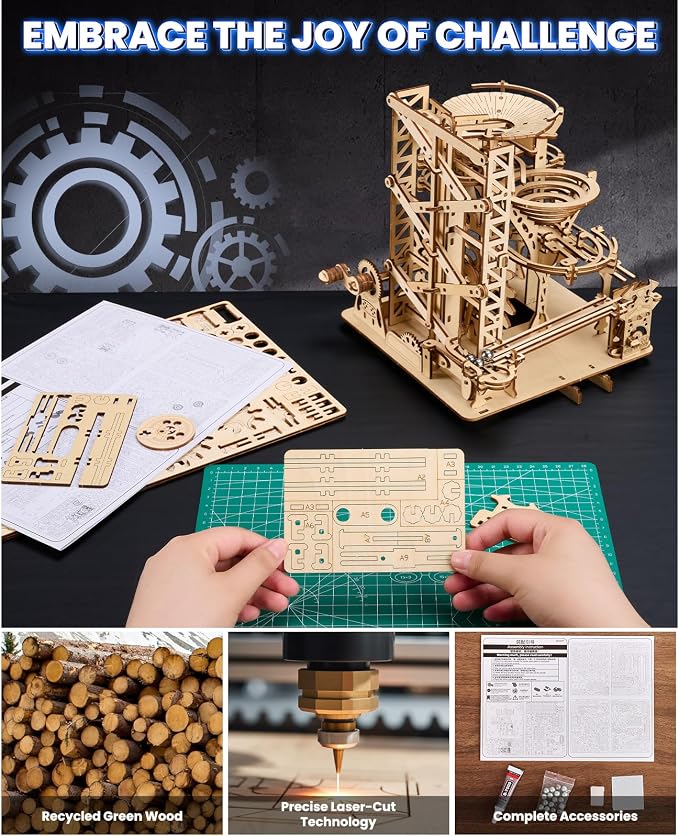 3D Wooden Puzzles for Adults: 330 pcs 3D Mechanical Wood Marble Run with Roller Coaster Model Kit for Brian Teaser to Build - Christmas Hobbies Craft Kits Puzzles for Adults Home Decor Gifts