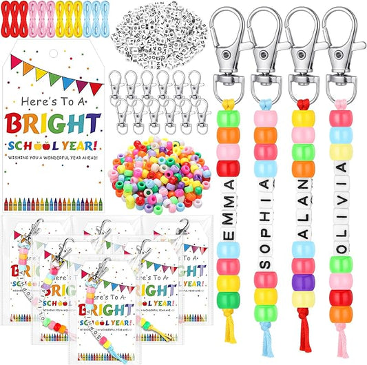 Suncalla 984 Pcs 24 Set Back to School DIY Bead Keychain Making Kit Key Chain Crafts Adjustable Letter Beads Cards Strings Kit Welcome First Day Gift Jewelry Making Supplies Party Favors