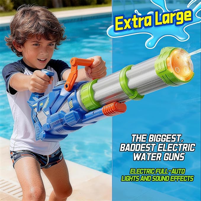 Electric Big Gatling Squirt Water Gun for Kids Adults - High Power Automatic Water Blaster with Large Capacity, Outdoor Summer Pool Long Range Water Toys Fight Games for Kid Age 8-12 Year Old