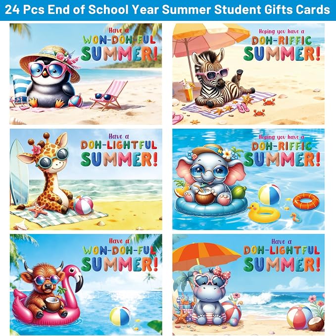 Ceiba Tree End of School Year Student Summer Gifts from Teacher Playdough Last Day of School Gifts for Kids Students Bulk 24 Boxes Air Dry Clay Play Modeling Dough 24 Cutters Molds 24 Cards 24 Bags
