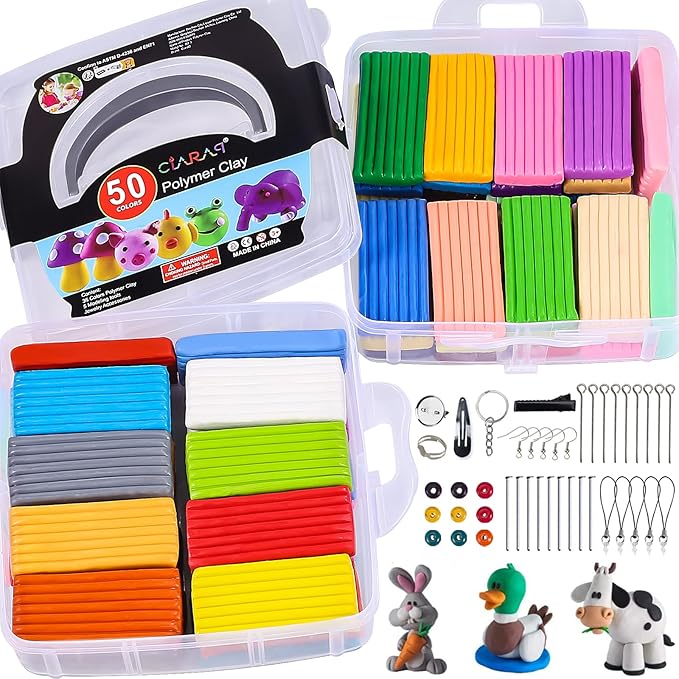 CiaraQ 50-Color Polymer Clay Oven Bake Modeling Kit for Kids & Artists | Non-sticky & non-toxic, 3.46 lb. With sculpting tools, Classroom & Home Use. Fun gift for Kids & artists, Ages 4+.