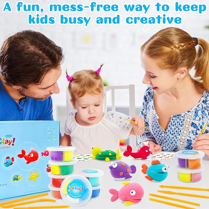LanMa Air Dry Clay Kit for Kids, 12 Pack Sea Animal Air-Dry Art Kits with Ultra Light & Soft Modeling Clay, Instructions, Sculpting Tools, Christmas Birthday Gifts for Boys Girls