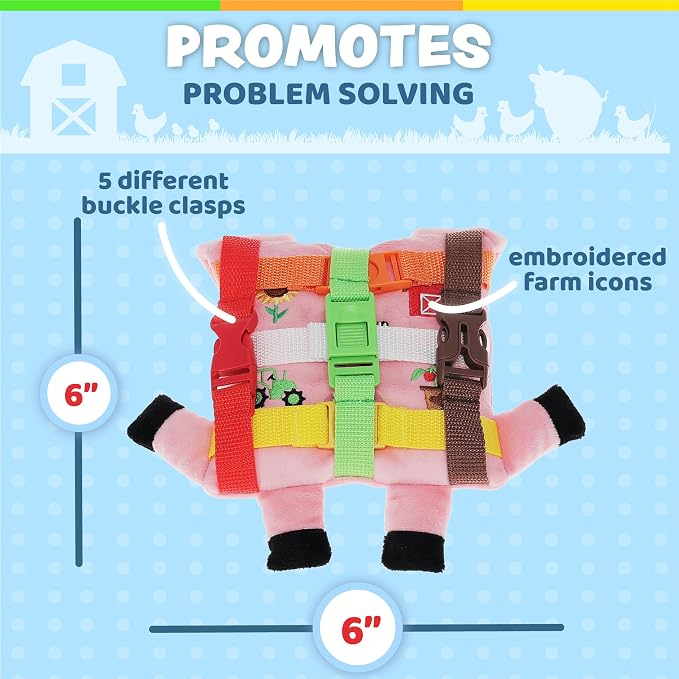 Buckle Toys - Boink Pig - Learning Activity Toy - Develop Fine Motor Skills - Compact Travel Size - Perfect Calming Sensory Toys