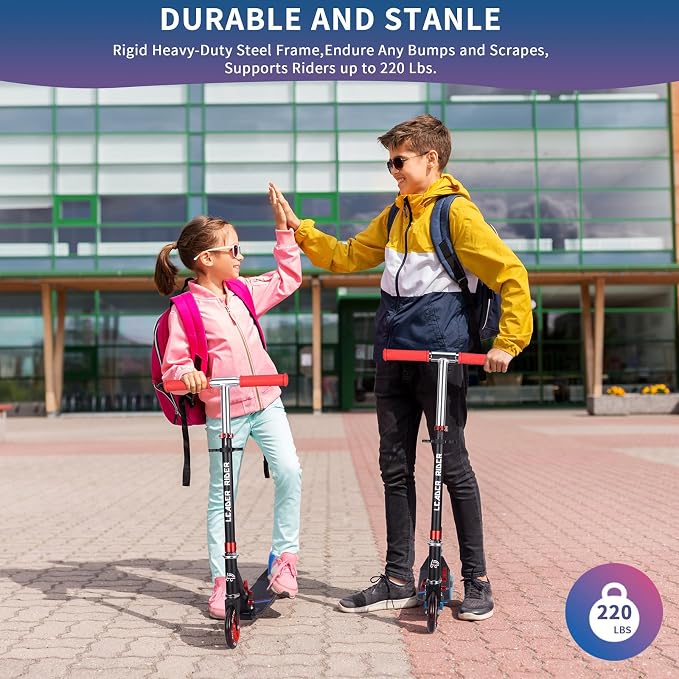 Kick Scooter - Collapsible Portable Kids Push Scooter - Lightweight Folding Design with High Visibility RGB Light Up LEDs on Wheels