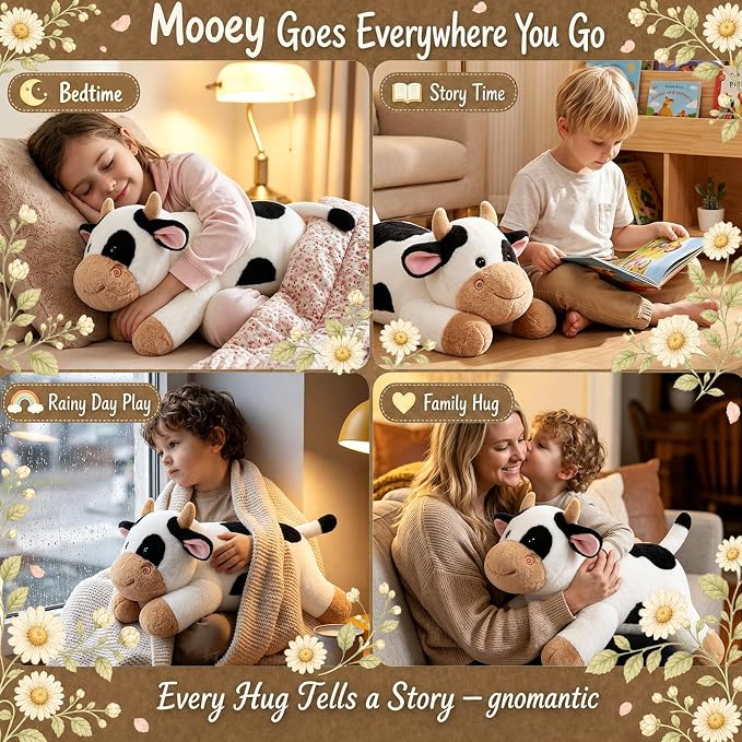 gnomantic Cow Weighted Stuffed Animals - 22 Inch 4.5 Pounds Weighted Plushies Cow Stuffed Animals - Big Plush Pillow - Cute Plush Toys Gifts for Kids & Adults (22" 4.5 lbs Black)