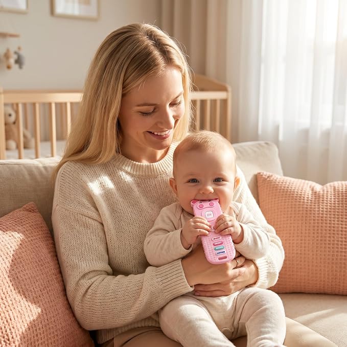 SOLIFEGOBLE Pig-Shaped Remote Teether for Babies 3-18M, Silicone TV Remote Teething Toy, BPA-Free Soft Chew Toy, Teething Relief for Infants Boys Girls (Pink)