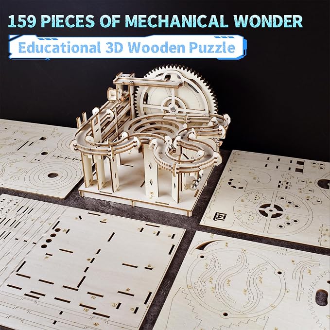 OZJAY 3D Puzzles for Adults, Dual-Track Marble Run Model Building Kit, Wooden Puzzles for Adults, 3D Wooden Puzzles Gift for Christmas Birthday Father's Day, Dual Track Ball