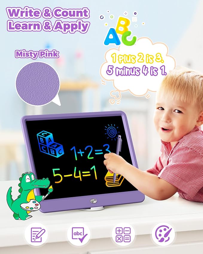 KOKODI 12 Inch LCD Writing Tablet with Anti-Lost Stylus Erasable Doodle Board Colorful Toddler Drawing Pad Car Travel School Games Toys for 3 4 5 6 7 8 Kids Birthday Gift for Girls Boys Adults Purple