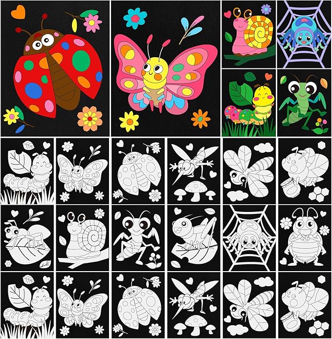 Cinrobiye 48 Pcs Velvet Coloring Posters Insect Fuzzy Posters to Color Bulk Felt Coloring Page Craft for Adults Teenagers All Ages Classroom Assisted Living Festive Holiday Art&Craft Activity