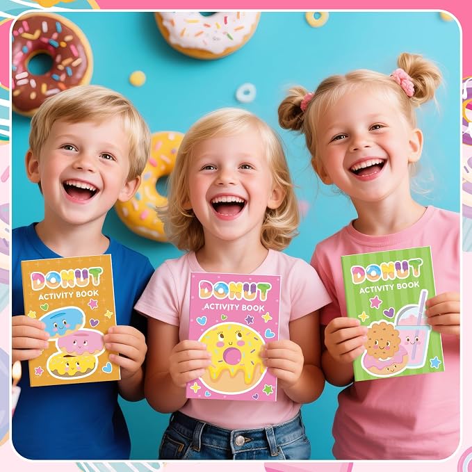 Donut Activity Books for Kids - 24Pcs Cute Doughnut Mini Game Coloring Booklet Bulk Maze Word Scramble Word Search Games for Birthday School DIY Activity Supplies Classroom Reward Goodies Bag Stuffer