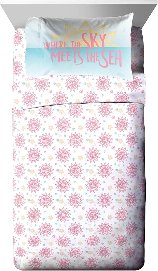 Jay Franco Disney Moana Full Comforter Set â€“ Tropical Patchwork 7 Piece Bedding Features Pua and HEI HEI -Includes Sheet Set & Pillow Covers - Super Soft Kids Microfiber Bed Set