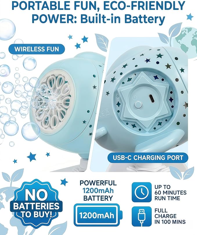 Bubble Machine for Kids, Rechargeable 30000+ Bubbles Maker Blower with 360° Rotating Base & LED Lights, Outdoor Toy for Toddlers Boys Girls Age 3+ for Weddings, Birthday Parties, Garden