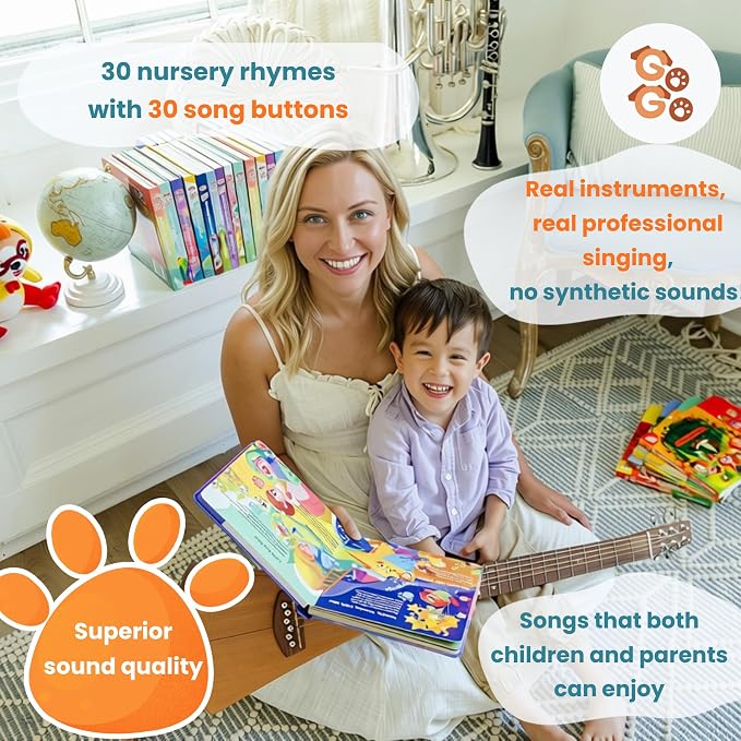 GO GO 30 Classic Nursery Rhymes Sound Book, USB-C Rechargeable, Interactive Musical Learning Book for Toddlers