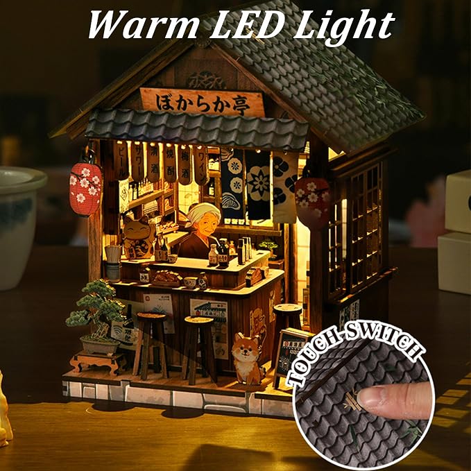 ISSEVE Japanese Izakaya Booknooks Kit for Adults Book Nook Miniature House | Bookshelf Insert Decor, 222Pcs, 3-5 Hrs Build, 3D Wooden Puzzle, Book ends Decor, DIY Crafts, Book Lovers Holidays Gifts