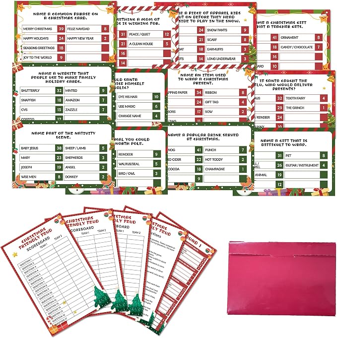 Christmas Friendly Feud Game, Snowman Themed Party Game for Family, Winter Party Supplies and Activities Decorations, Holiday Trivia Games for Large Groups, 1 Pack(02)