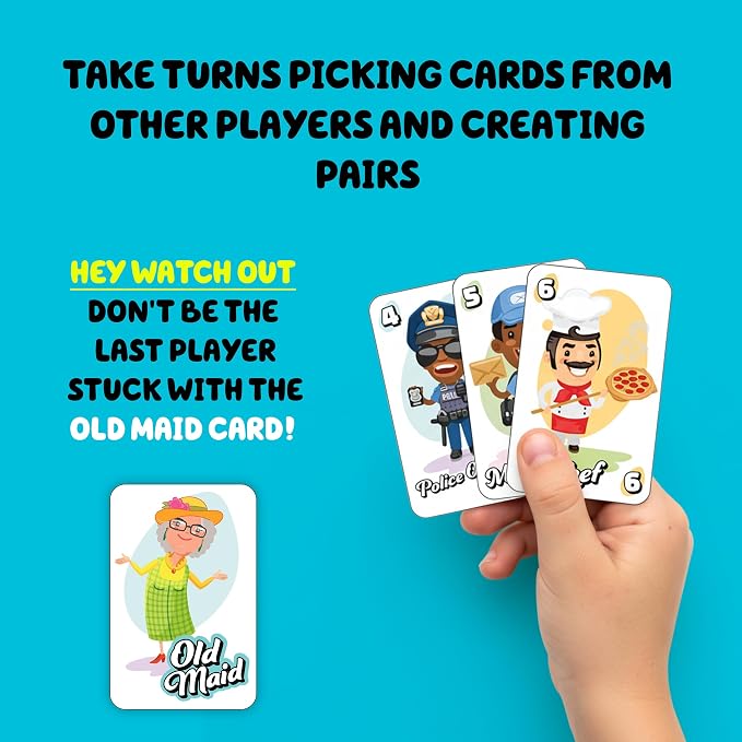 Old Maid Card Game – Classic Matching Game for Kids & Families – Fun Educational Activity for Ages 4+ – 2 or More Players – Includes 37 Whimsical Illustrated Cards and Instructions