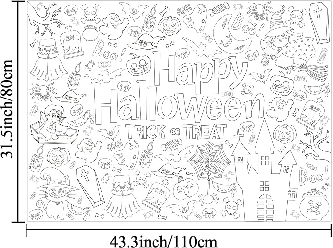 ZOIIWA Halloween Coloring Poster Giant Coloring Poster Large Halloween Coloring Tablecloth Jumbo Coloring Books for Home Birthday Party Halloween Crafts Game Activities for